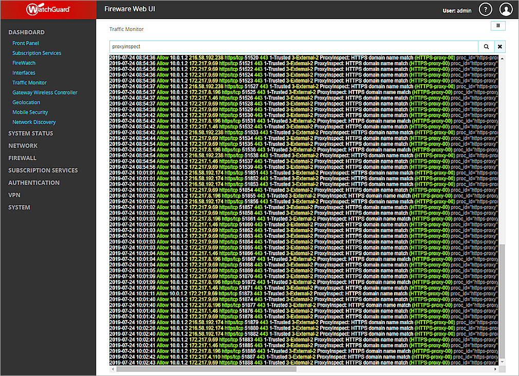 screenshot of firebox, traffic monitor